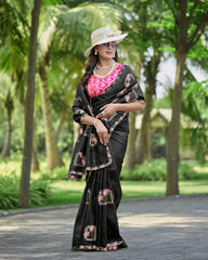 Silk Blend Saree for Women - Black | MLWSHSA9038BLK
