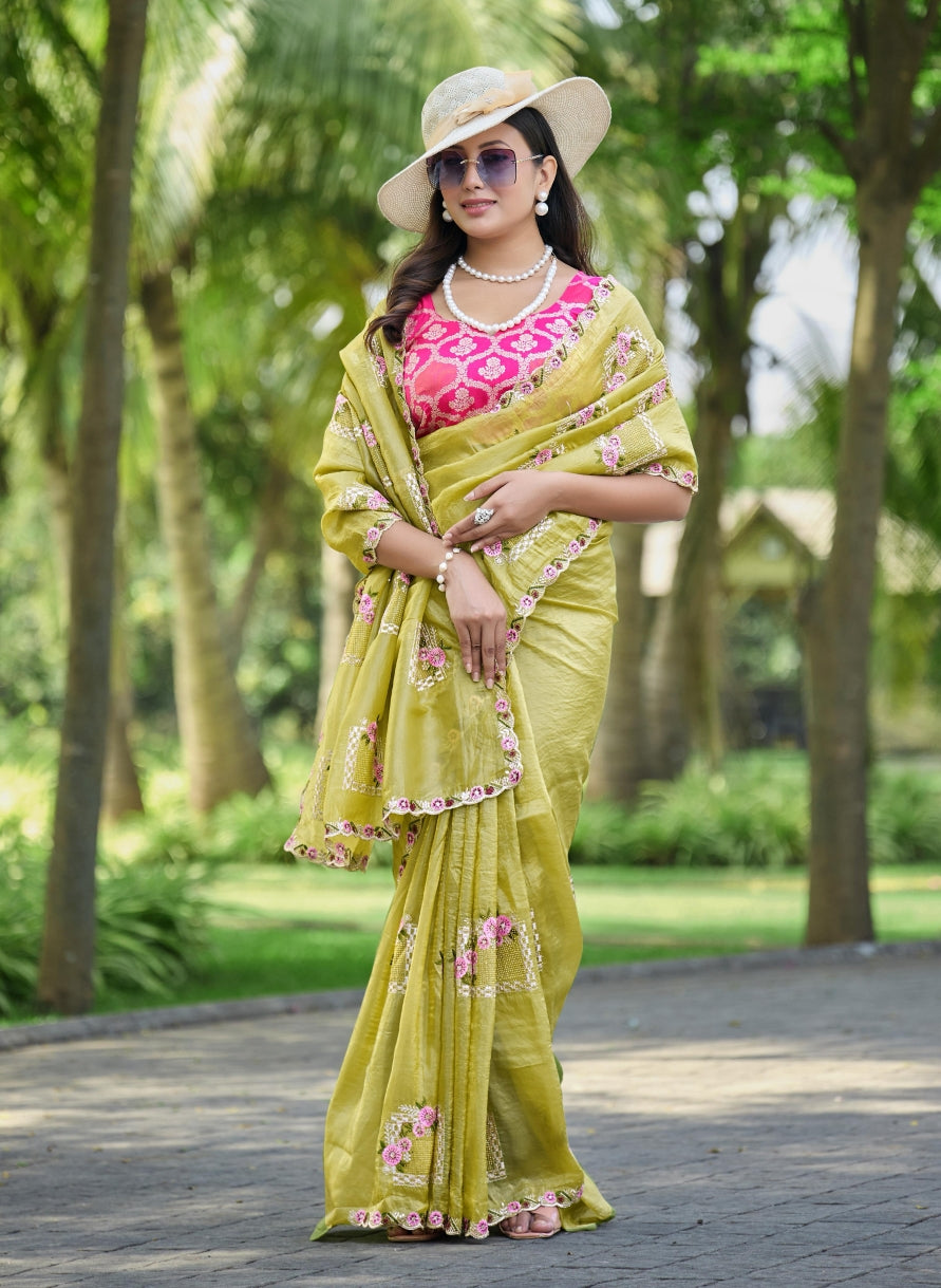 Silk Blend Saree for Women - Green | MLWSHSA9039OLV | DesiQlo