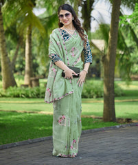 Silk Blend Saree for Women - Green | MLWSHSA9041PSG