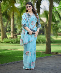 Silk Blend Saree for Women - Blue | MLWSHSA9042SKB