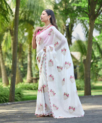 Silk Blend Saree for Women - White | MLWSHSA9043WHT