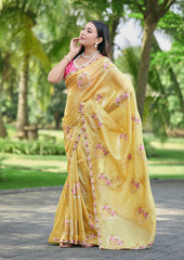 Silk Blend Saree for Women - Yellow | MLWSHSA9044YLW