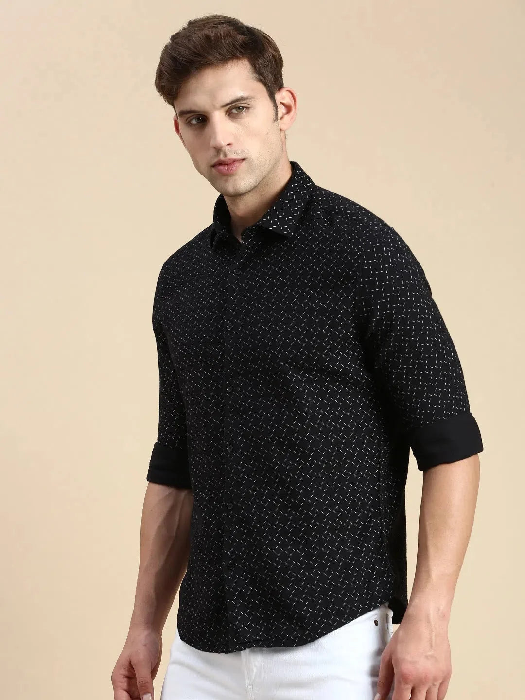 Men's Black Printed Cotton Shirt - Casual Mens Shirt by DesiQlo