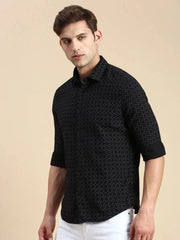 Men Black Printed Casual Shirt-DROSHPRINT-8204-Black