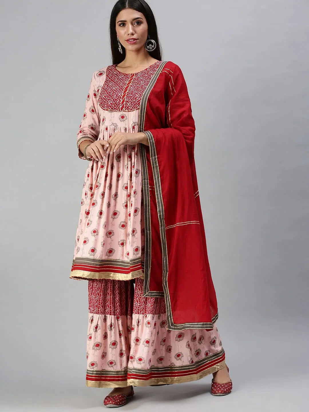 Peach Printed Women's Kurta Sets | Cotton Indian Kurta Sets