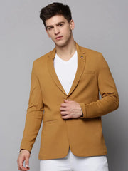 Men Gold Solid Blazer-EXES-3001-Gold