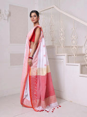 White Bengali Style Cotton Soft Saree With Kashful Borders-MA62CT33550040