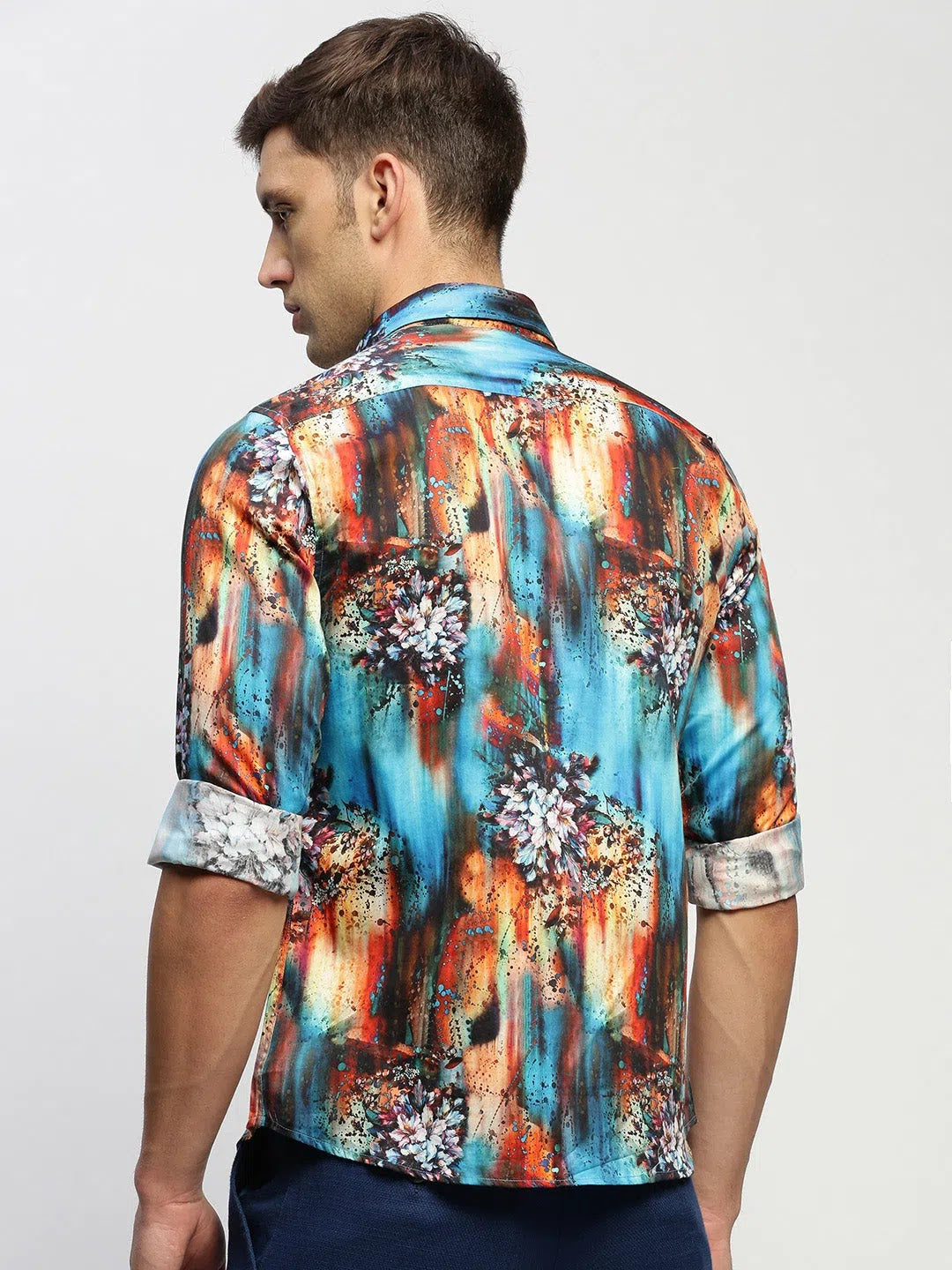 Trendy DesiQlo Men's Blue Floral Cotton Shirt - Printed Shirts