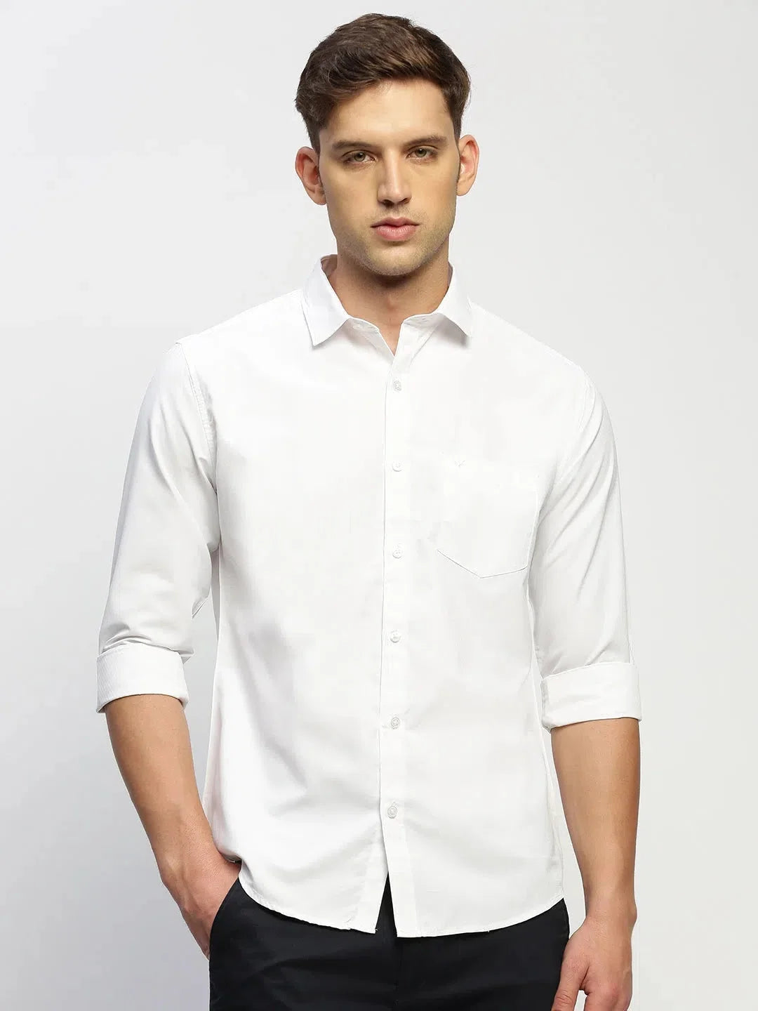 White Solid Cotton Mens Shirt | DesiQlo Formal Shirts Sale