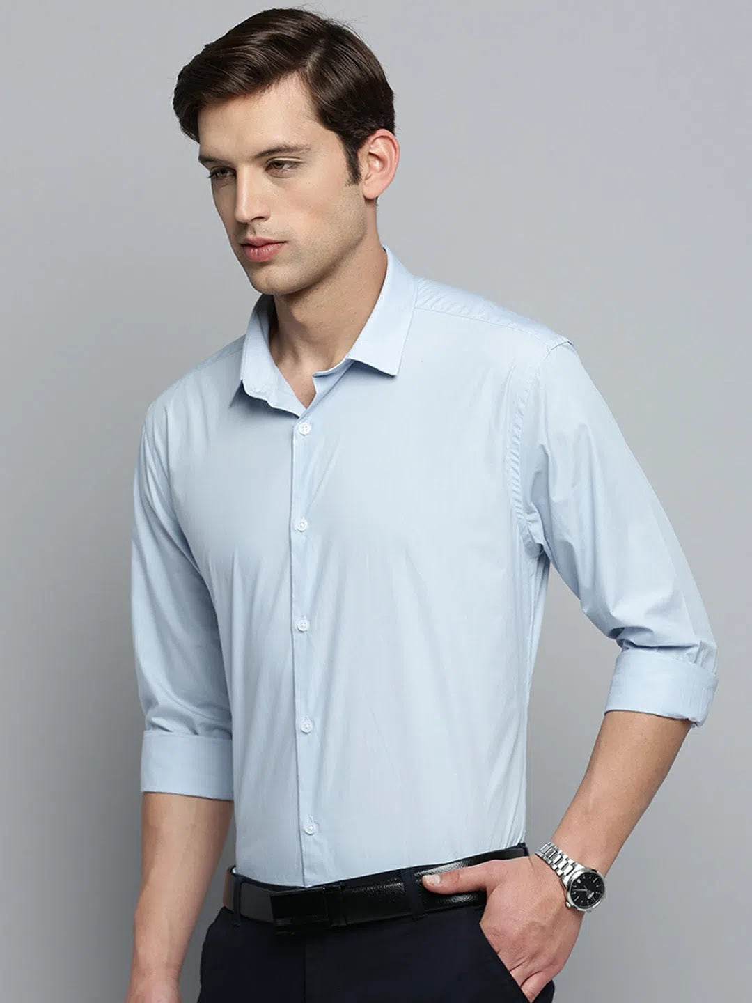 Blue Solid Cotton Mens Shirt | DesiQlo Formal Shirts
