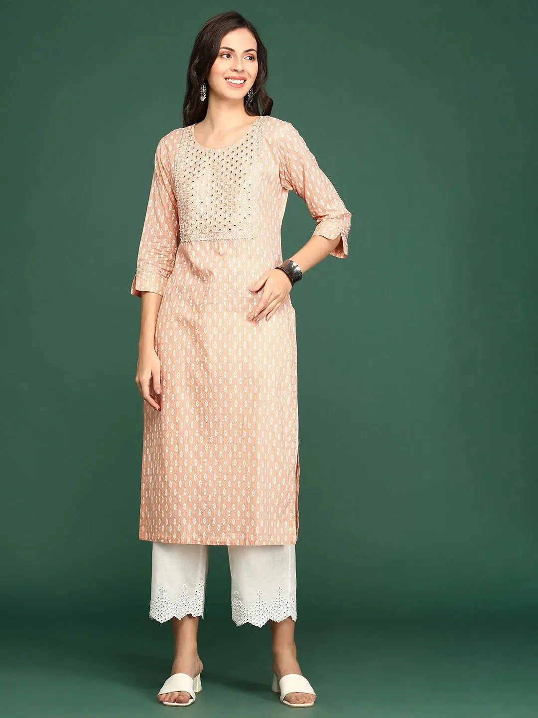 Peach Printed Cotton Kurta | Indian Kurta for Women Online