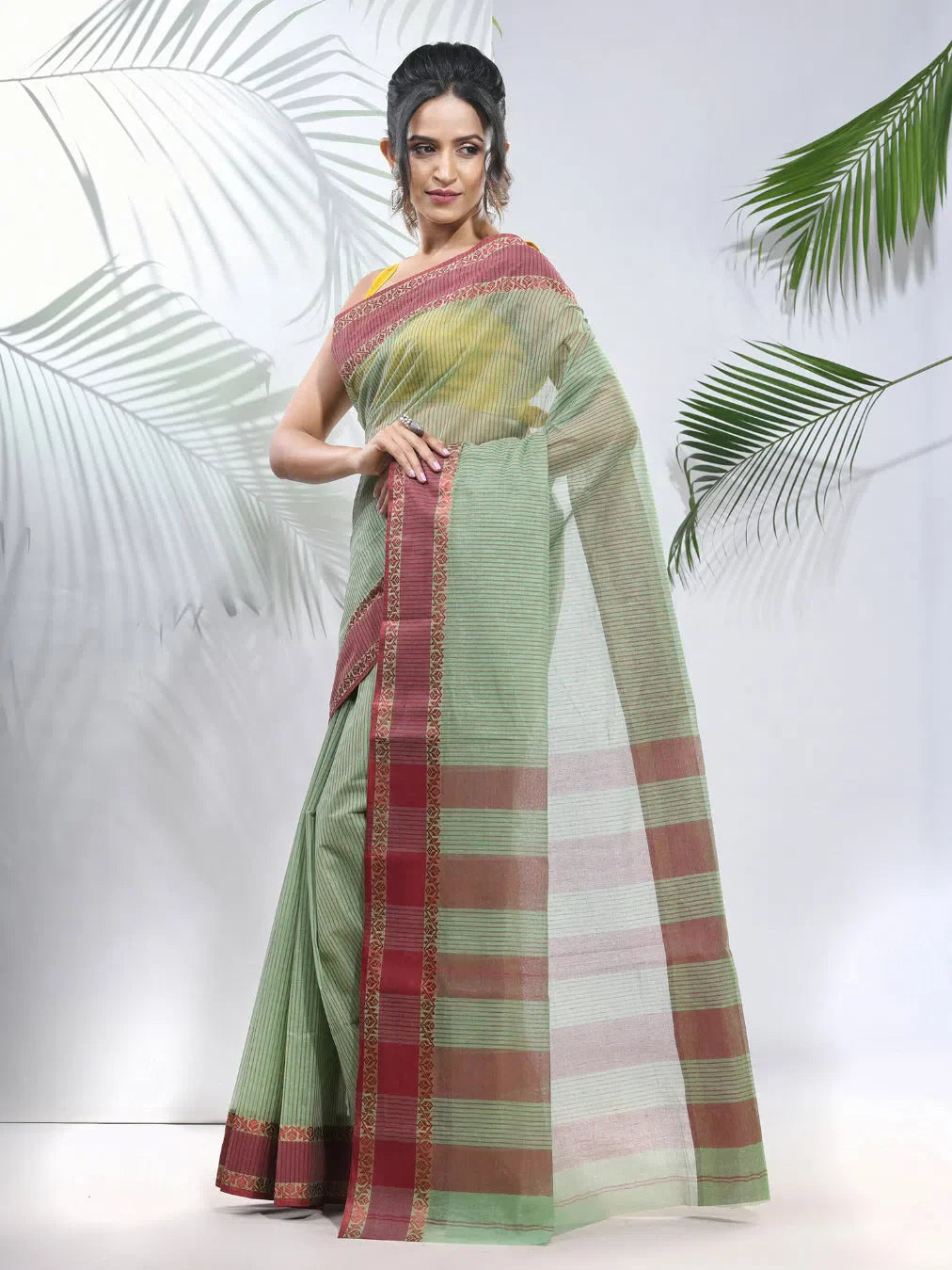 Pistachio Cotton Tant Saree | Indian Sari, Woven Design