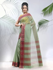 Pistachio Green Pure Cotton Tant Saree With Woven Designs-MA51TT43430110