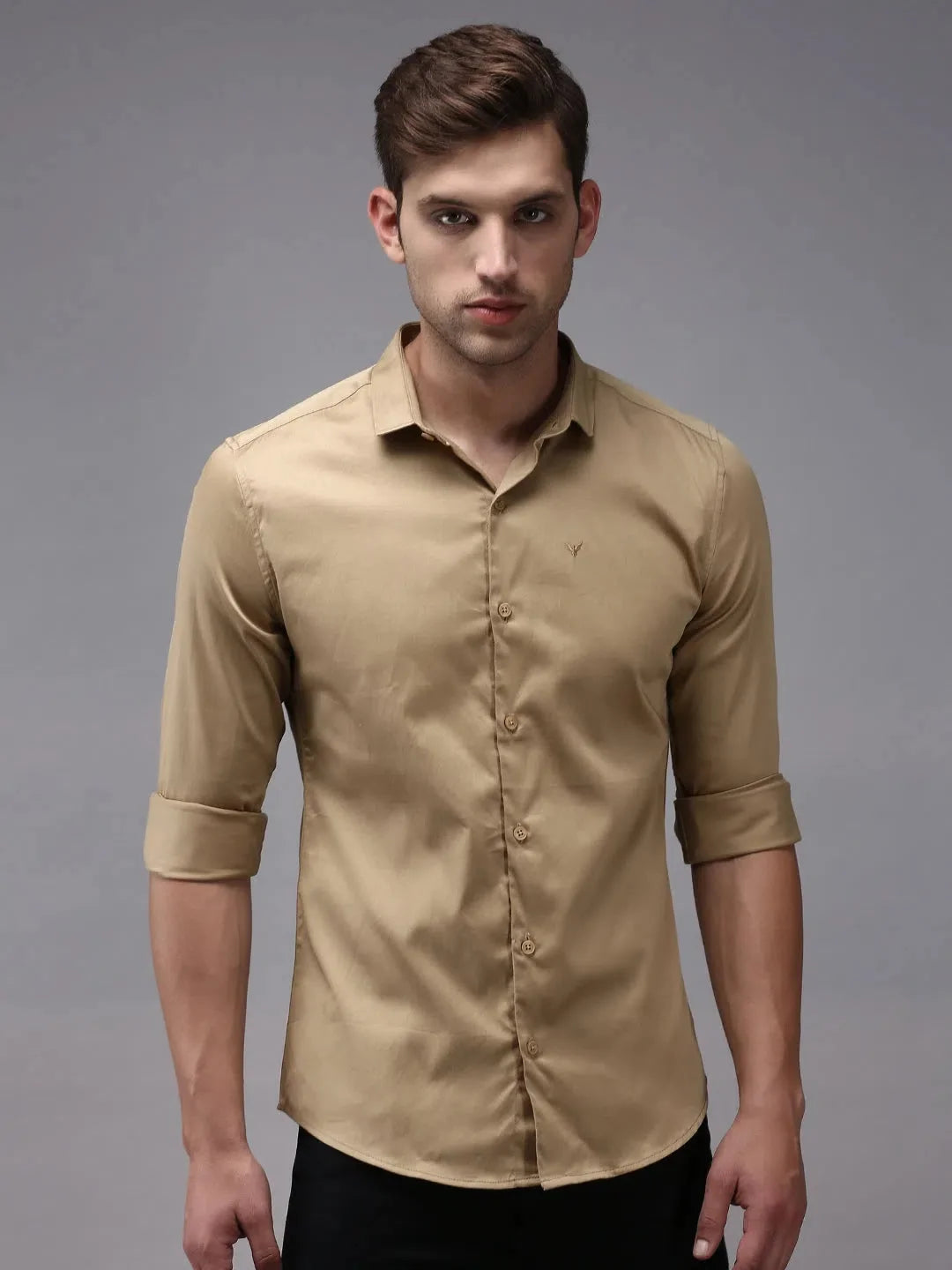 Beige Solid Mens Shirt - Casual Cotton Formal Shirt | DesiQlo