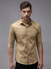Men Beige Solid Casual Shirt-COOPERPLAINE-1627-Khaki