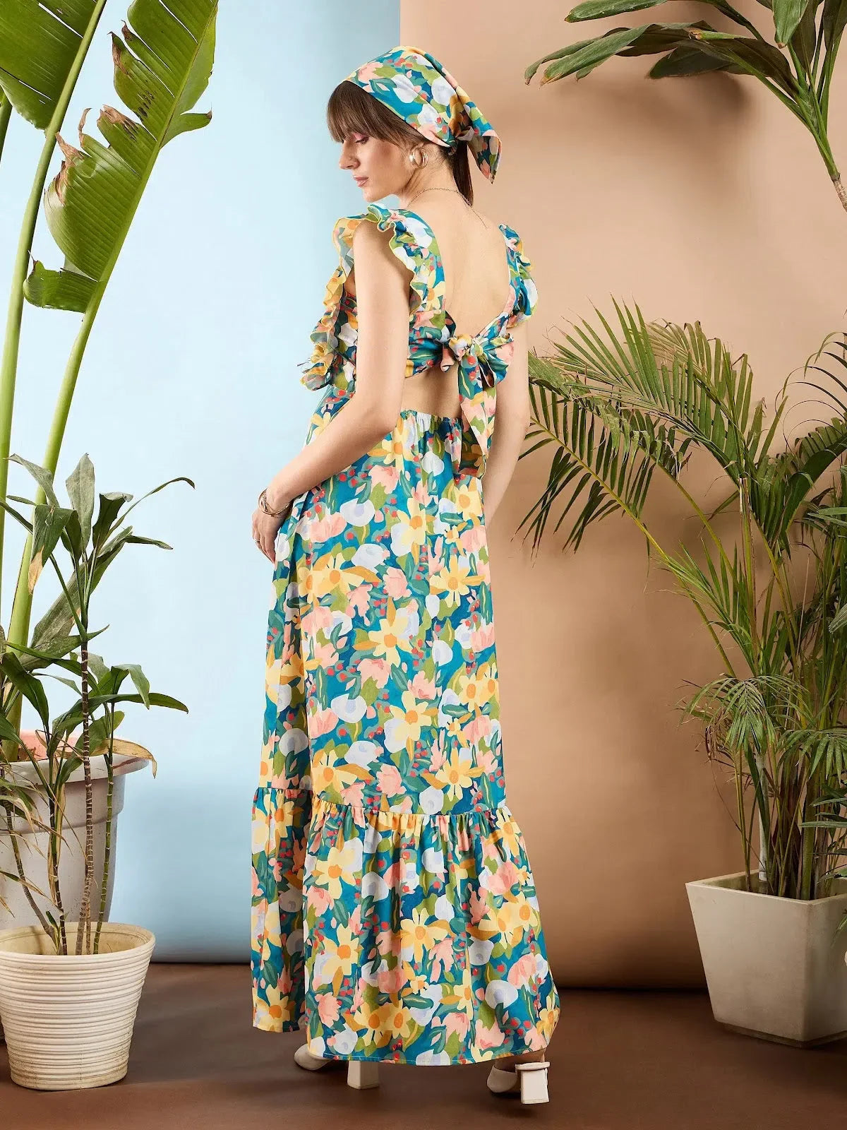 Sea Green Floral Maxi Dress | Back Tie Detail | Women's Dress