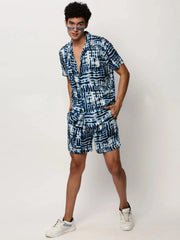 Men Blue Printed Casual Co ords-AM-98-7-Blue