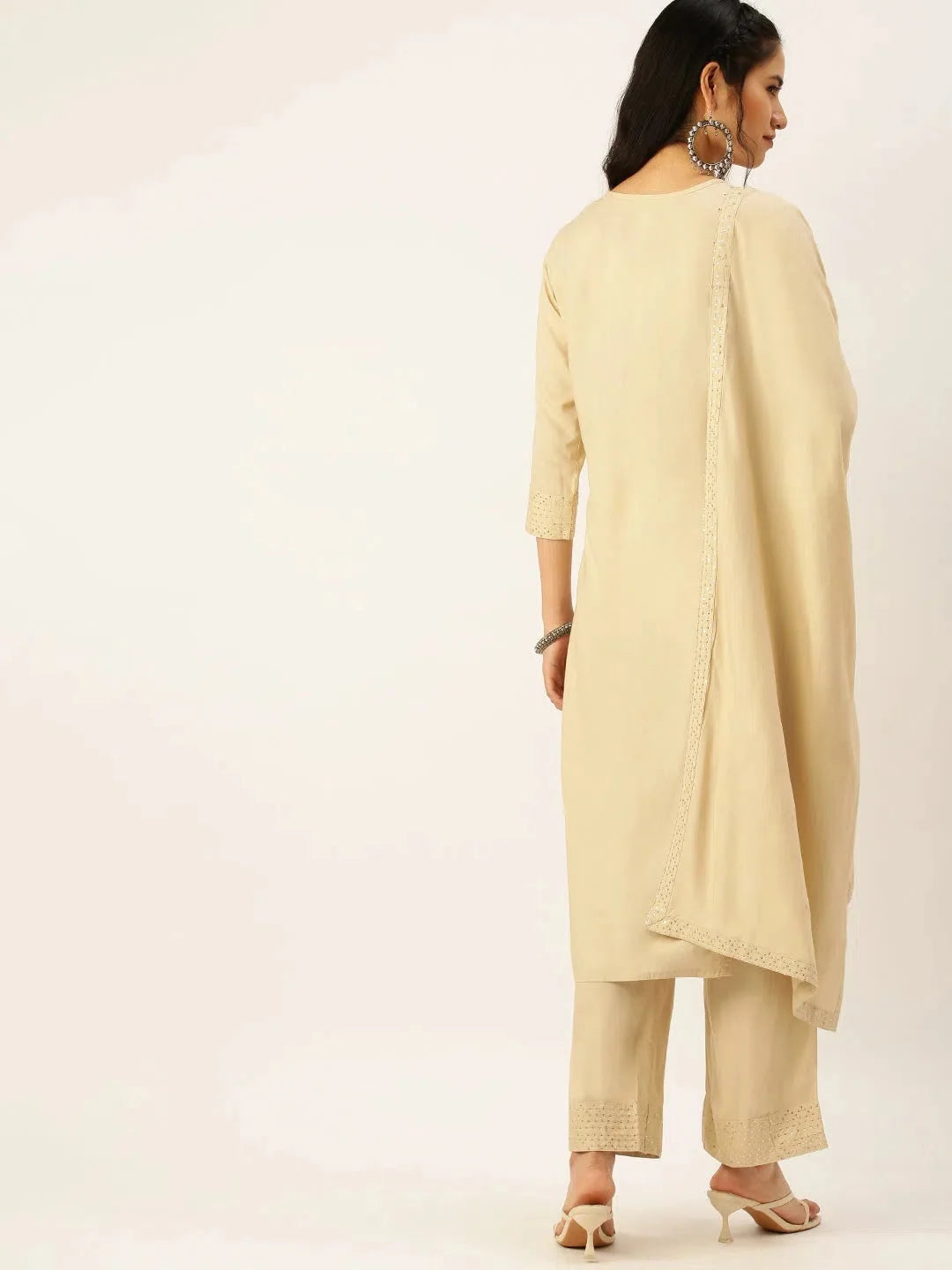Women's Beige Solid Kurta Sets | Elegant Cotton Kurta Sets