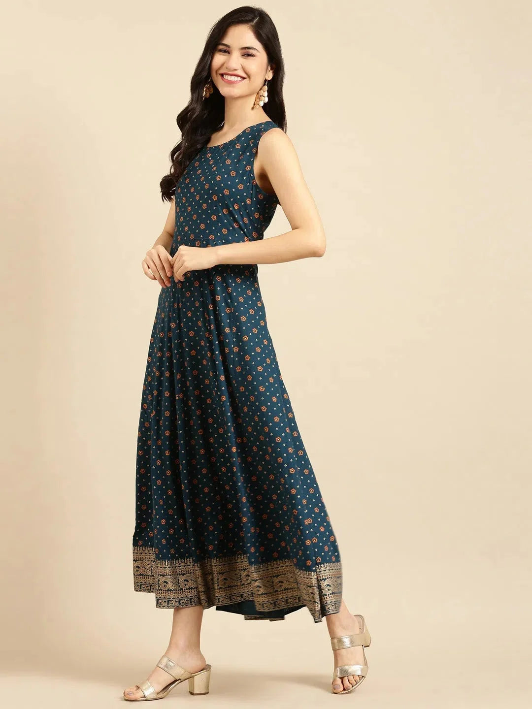 Blue Embroidered Anarkali Kurta for Women | Cotton Anarkali