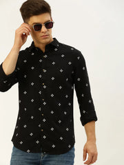 Men Black Printed Casual Shirt-REPLAYPRINTSLINEN-3451-Black