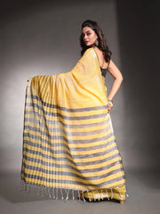 Yellow Pure Cotton Soft Saree With Stripes Pattern-MA54CT33580103