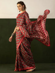 Women's Bhagalpuri Red Printed Designer Saree With Blouse Piece-12NTYA1206