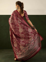 Women's Bhagalpuri Maroon Printed Designer Saree With Blouse Piece-12NTYA1208