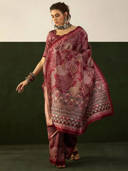 Women's Bhagalpuri Maroon Printed Designer Saree With Blouse Piece-12NTYA1208