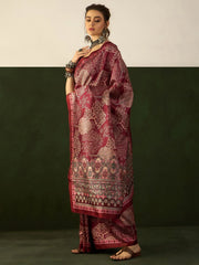 Women's Bhagalpuri Maroon Printed Designer Saree With Blouse Piece-12NTYA1208