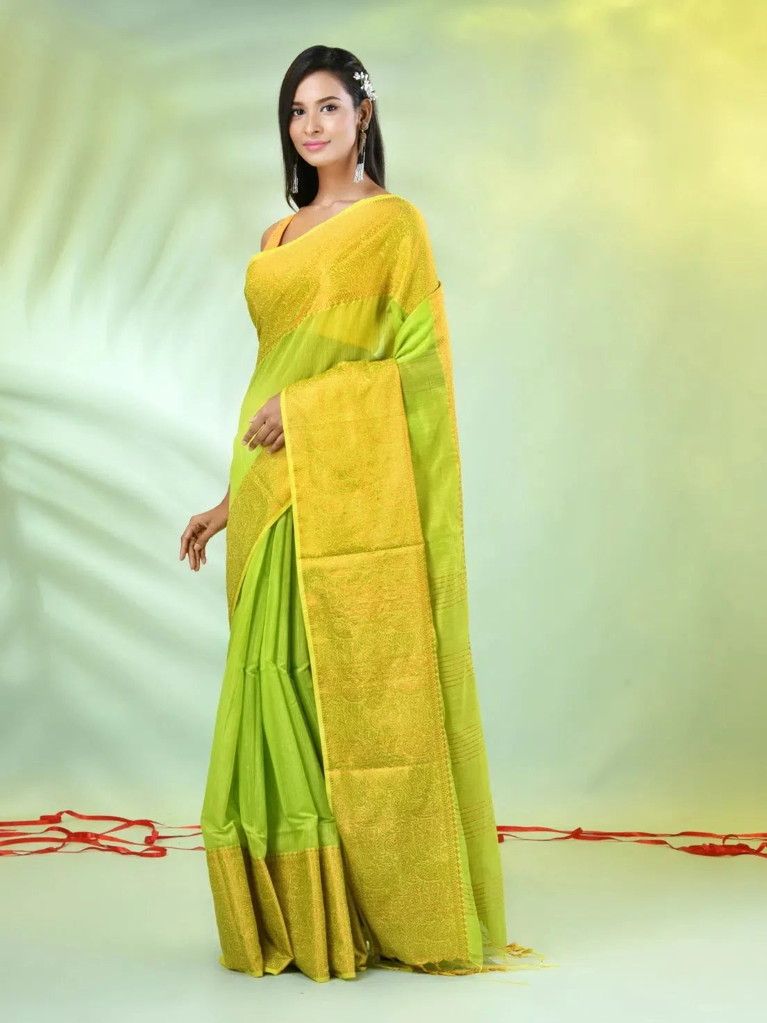 Light Green Cotton Saree | Indian Sarees with Zari