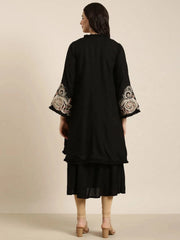 Women A-Line Black Solid Kurta Comes With Overcoat-ON-773-Black