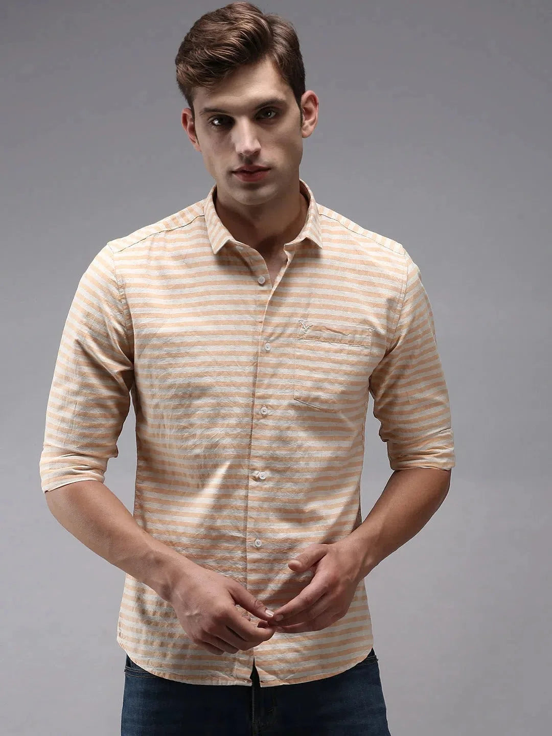 Mens Orange Striped Shirt - DesiQlo Cotton Beach Shirts