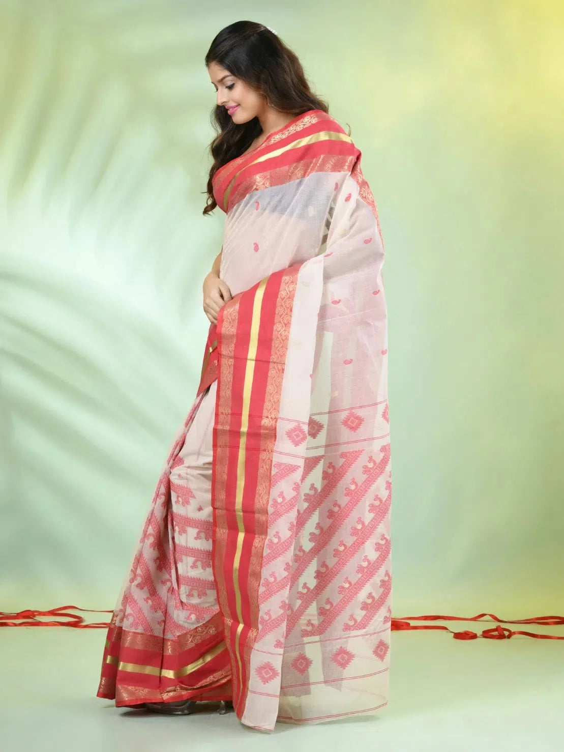 Off White Cotton Paisley Saree | Designer Sarees India