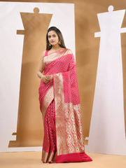 Fuchsia Silk Banarasi Saree With Ethnic Motifs And Woven Designs-MA53BSL441050024