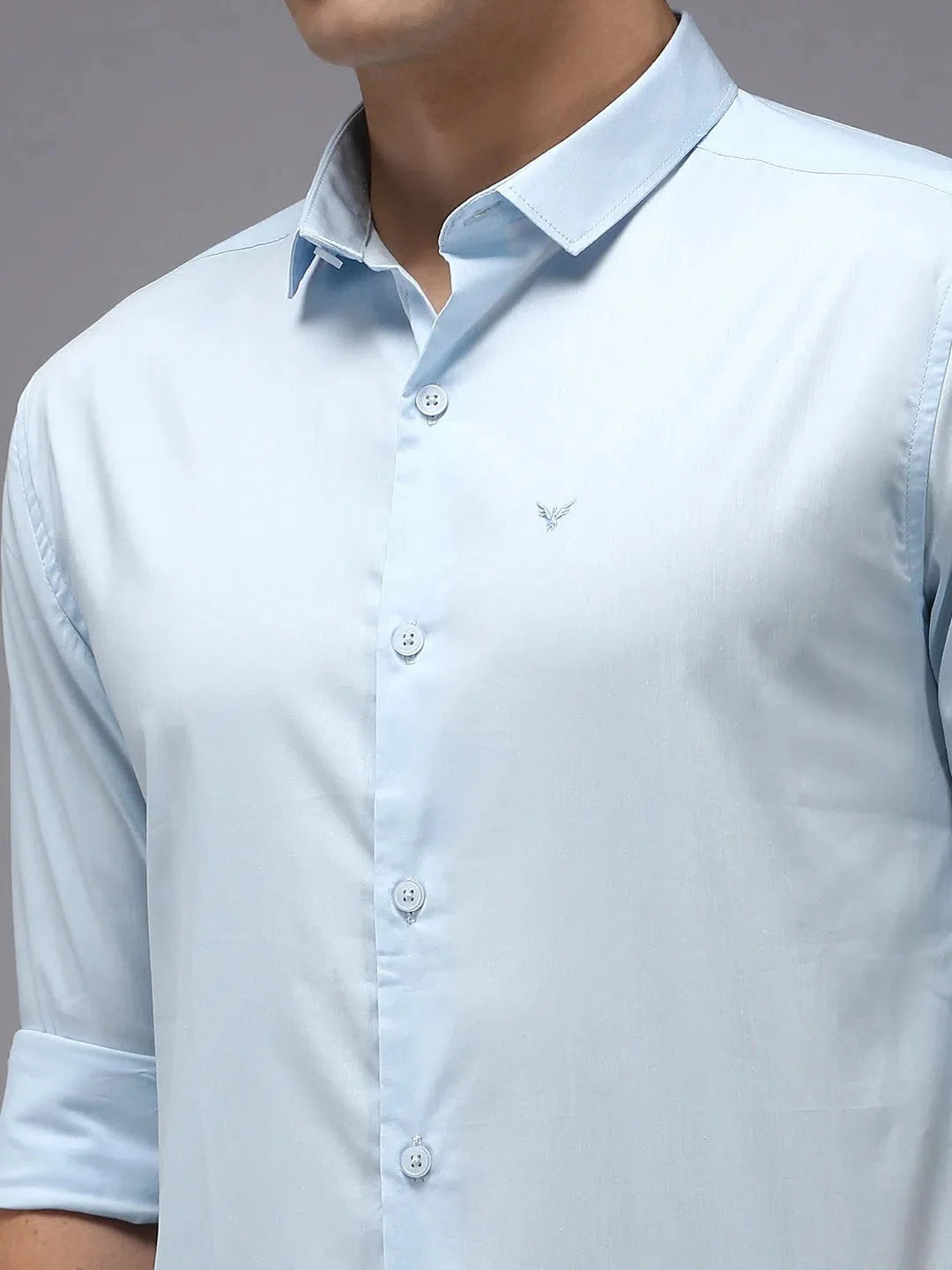 Men's Blue Cotton Shirt - Solid Color Casual Style