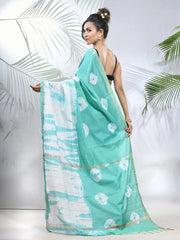 Sea Green And White Shibori Printed Silk Saree-MA56BSL34610007