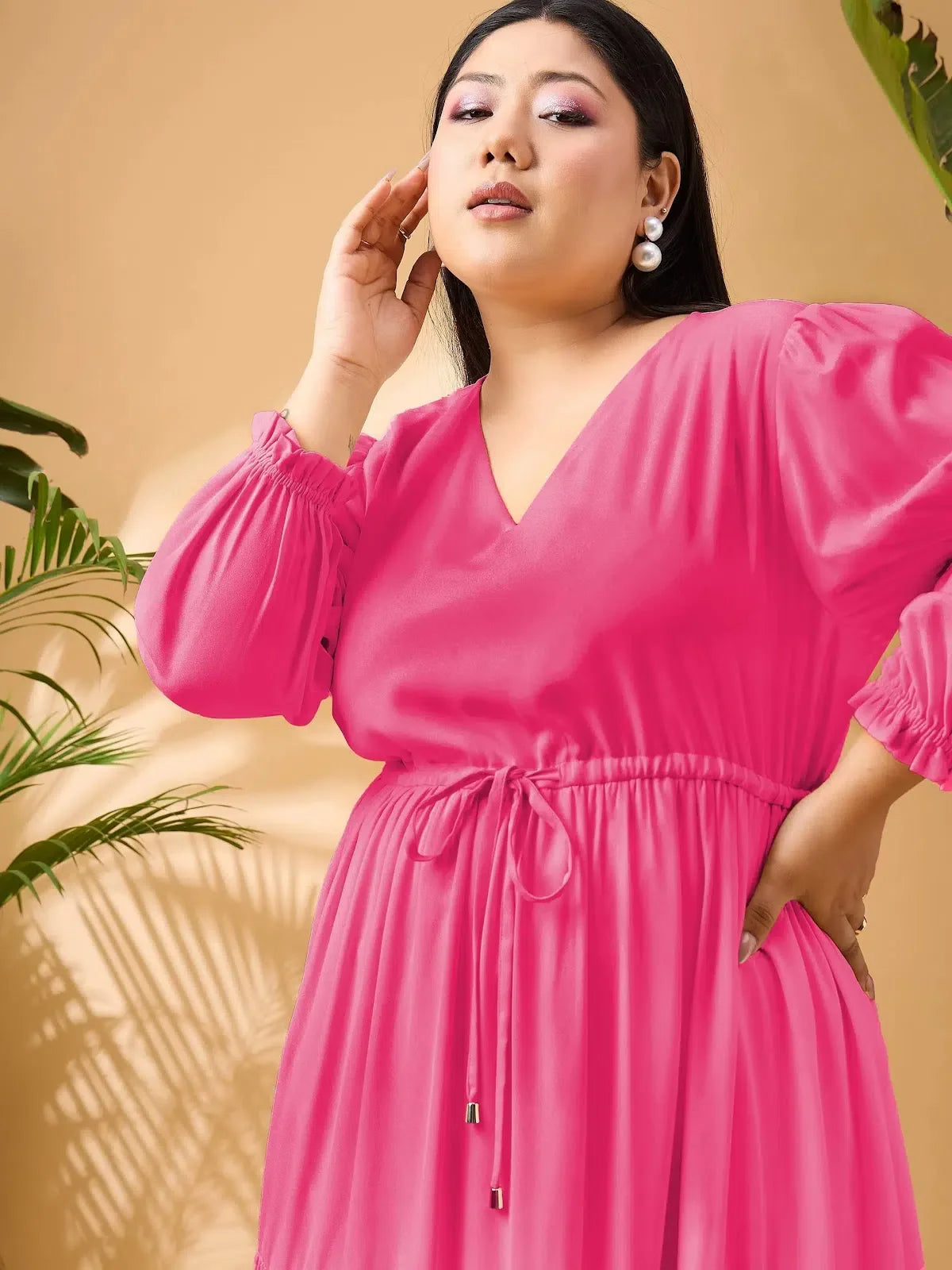 Fuchsia Midi Dress | Solid Women's Fit & Flare Dress