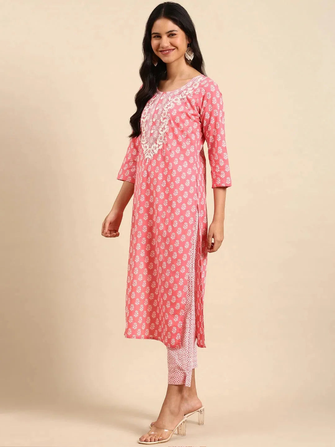 Pink Printed Kurta Set | Women's Cotton Indian Kurta Sets