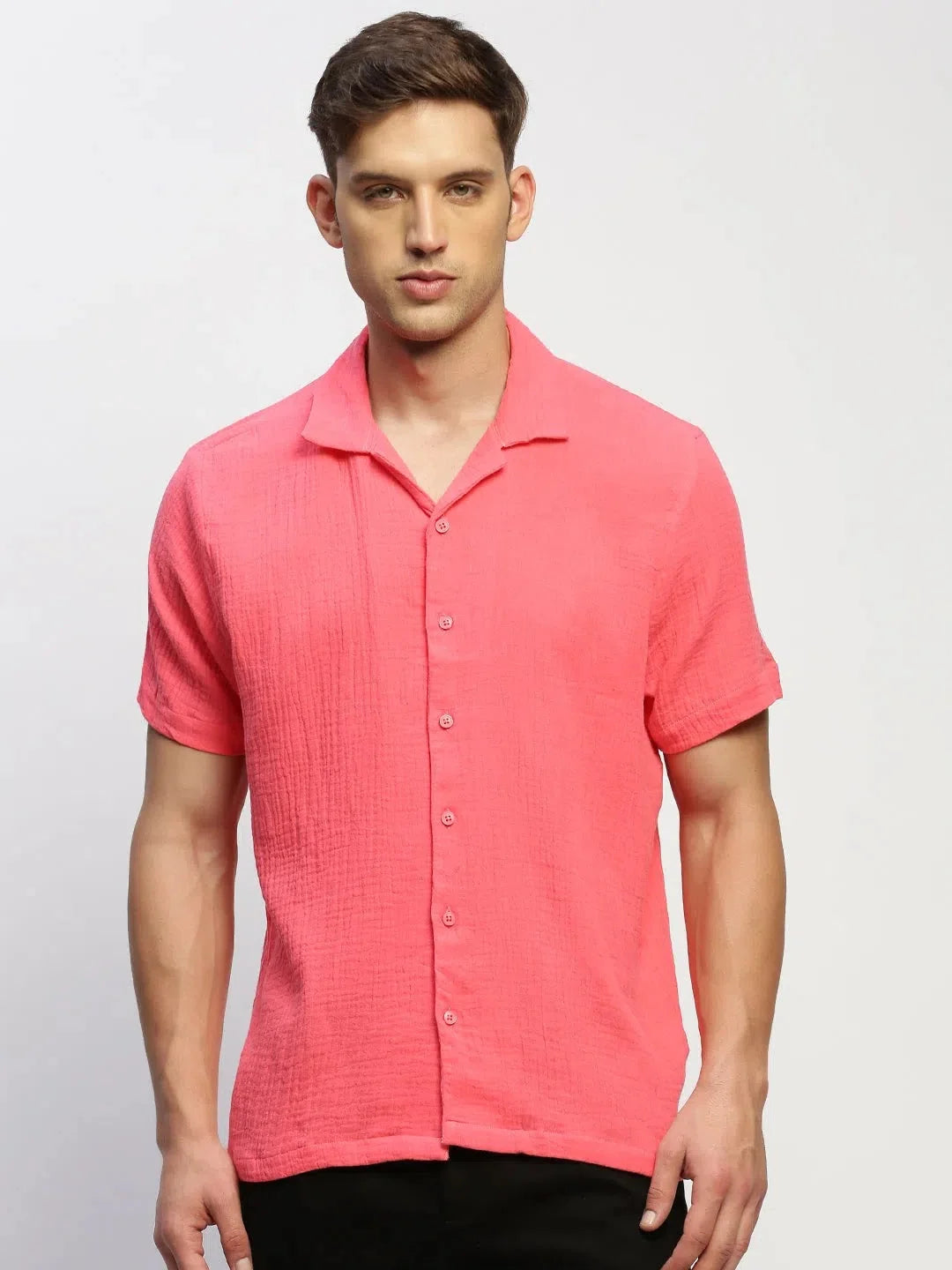 Pink Cotton Mens Shirt - Solid Formal Shirts from DesiQlo