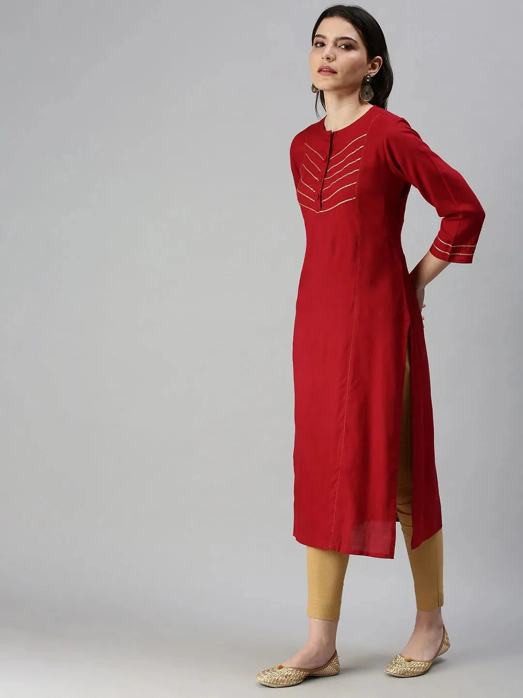Maroon Cotton Indian Kurta for Ladies - DesiQlo Solid Kurti
