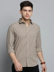 Men Beige Checked Casual Shirt-QUERENCIACHECKS-3359-Beige