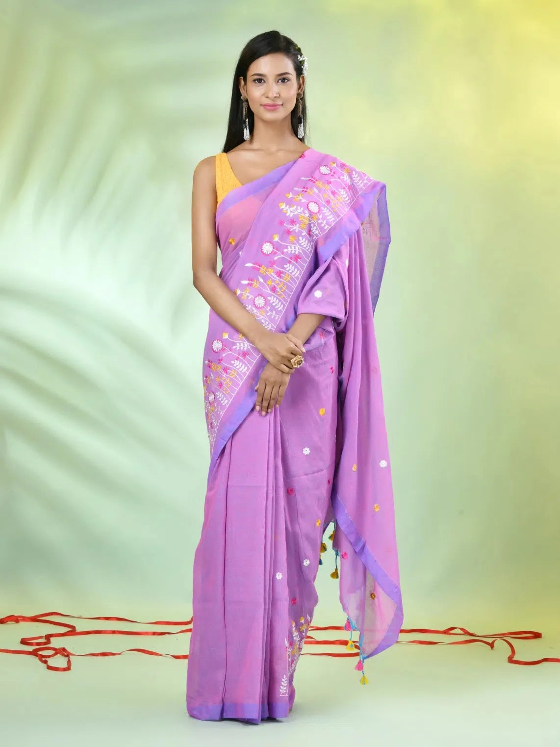 Violet Embroidered Cotton Saree | Indian Sarees Online