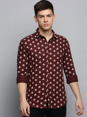 Men Brown Printed Casual Shirt-BRITANNICKPRINT-3021-Coffeebrown