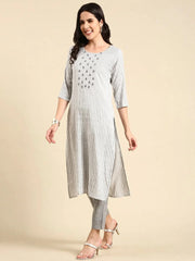 Women's White Striped Kurta SetKC-803-White