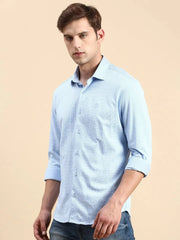 Men Blue Solid Casual Shirt-CELLOKNITS-4972-Blue