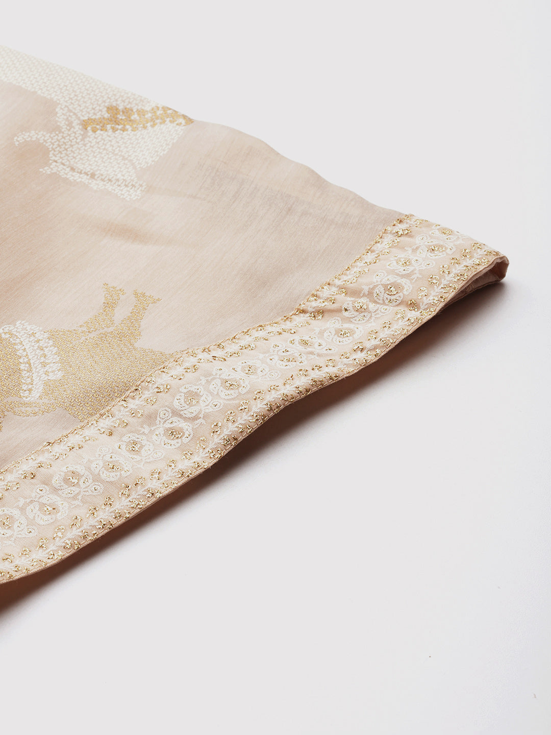 Beige & Gold Printed Lehenga Choli with Shrug | Women's Lehenga