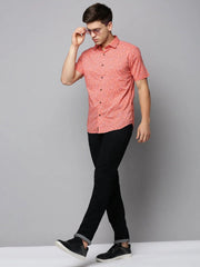 Men Coral Printed Casual Shirt-AMEOPRINT-5258-Coral