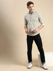 Men Beige Printed Casual Shirt-COREPRINT-5423-Beige