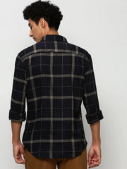 Men Navy Checked Casual Casual Shirts-TRUJETTWILL-5491-Navyblue