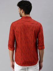 Men Rust Printed Casual Shirt-STANDARDPRINT-1313-Rust